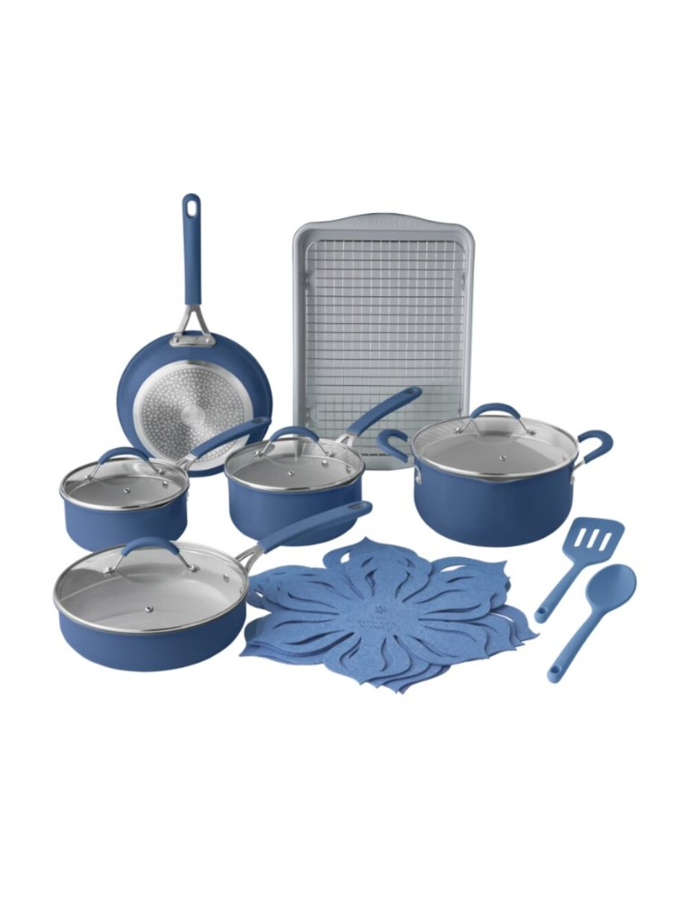 The Pioneer Woman Home Blue Sutton 17-Piece Non-Stick Aluminum Cookware Set